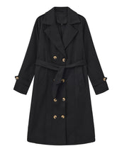 Load image into Gallery viewer, Women's Black Double-Breasted Trench Coat with Belt - Classic Long Windbreaker Jacket Slim Fit Overcoat