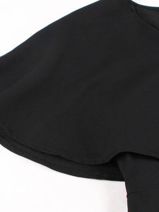 Audrey Hepburn Inspired Black Vintage Dress Elegant V-Neck Flounced Cape Cocktail Gown