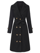 Load image into Gallery viewer, Women's Black Double-Breasted Trench Coat with Belt - Classic Long Windbreaker Jacket Slim Fit Overcoat