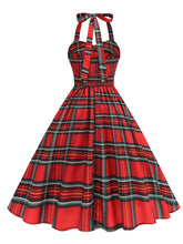 Load image into Gallery viewer, Red Plaid Sleeveless Halter Neck 50S Swing Christmas Dress