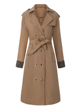 Load image into Gallery viewer, Women's Khaki Double-Breasted Trench Coat with Belt Long Classic Windbreaker Jacket with Zebra Print Cuffs