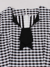 Load image into Gallery viewer, Black White Plaid Bow Neck 1950s Three-Quarter Sleeves Swing Dress