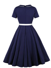 Load image into Gallery viewer, Navy Peter Pan Bowknot 1950s Vintage Dress with Belt