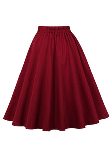 1950S Wine Red High Waist Swing Vintage Skirt