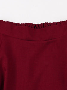 1950s Women's Wine Red Peplum Top with Full Circle Skirt Set