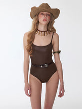 Load image into Gallery viewer, Minimalist Chocolate Brown One Piece Swimsuit Scoop Neck Backless Vintage Western Style  Monokini