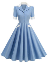 Load image into Gallery viewer, 1950s Vintage Notch Lapel Short Sleeve Polka Dot Swing Dress