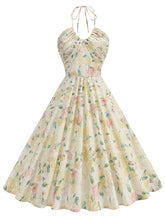 Load image into Gallery viewer, Yellow Floral Print Halter Neck Vintage Dress