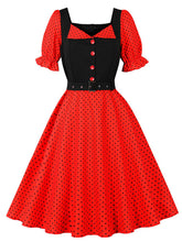 Load image into Gallery viewer, Audrey Hepburn Style Polka Dots 1950s Puff Sleeve Vintage Dress