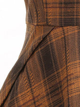 Load image into Gallery viewer, Vintage 1950s Brown Plaid Peter Pan Collar Midi Swing Dress with 3/4 Sleeves