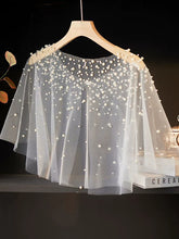 Load image into Gallery viewer, Elegant Pearl Bridal Capelet Sheer Tulle Wedding Shawl
