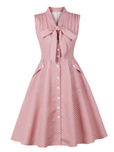 Load image into Gallery viewer, Pink Bow Collar Polka Dots  1950s Vintage Dress with Pockets