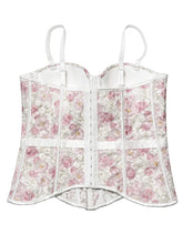 Load image into Gallery viewer, Pink Floral Embroidered Corset Top - Sheer Boned Spaghetti Strap Bustier