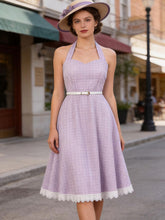 Load image into Gallery viewer, 1950s Purple Plaid Vintage Halter Swing Dress