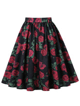 Load image into Gallery viewer, 1950S Rose Print High Waist Swing Vintage Skirt