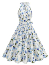 Load image into Gallery viewer, Floral Sleeveless Halter Neck 50S Swing Christmas Dress