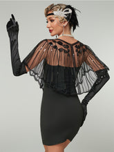 Load image into Gallery viewer, Women's 1920s Sequined Flapper Cape Gatsby Costume Mesh Shawl Wraps for Evening Dress