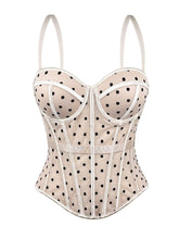 Load image into Gallery viewer, Pink Polka Dot Mesh Corset Top - Sheer Boned Spaghetti Strap Bustier