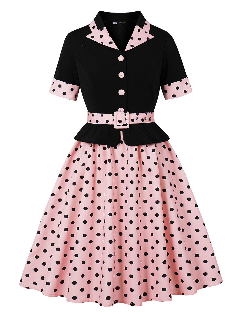 Ladybug Inspired Red and Black Polka Dot Shirt Dress, Pink / S Ladybug Inspired Red and Black Polka Dot Shirt Dress, Pink / S