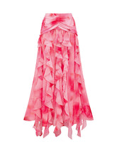 Load image into Gallery viewer, Pink Floral Print Halter Neck One-piece Swimsuit With Bathing Suit Skirt