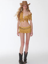 Load image into Gallery viewer, Yellow Plaid Ruffle Skirt Bikini Set Vintage Cowgirl Two Piece Swimsuit