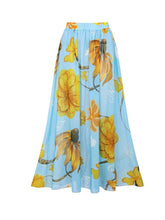 Load image into Gallery viewer, Women’s Light Blue Floral Print One-Shoulder One Piece with Yellow Ruffle and Long Skirt Set