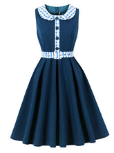 Load image into Gallery viewer, 1950s Blue Peter Pan Collar with Bow Swing Dress
