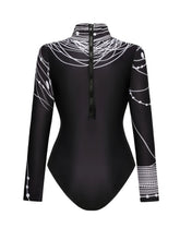 Load image into Gallery viewer, Black Beaded Chain Print Long Sleeve Bodysuit with Sheer Wrap Skirt