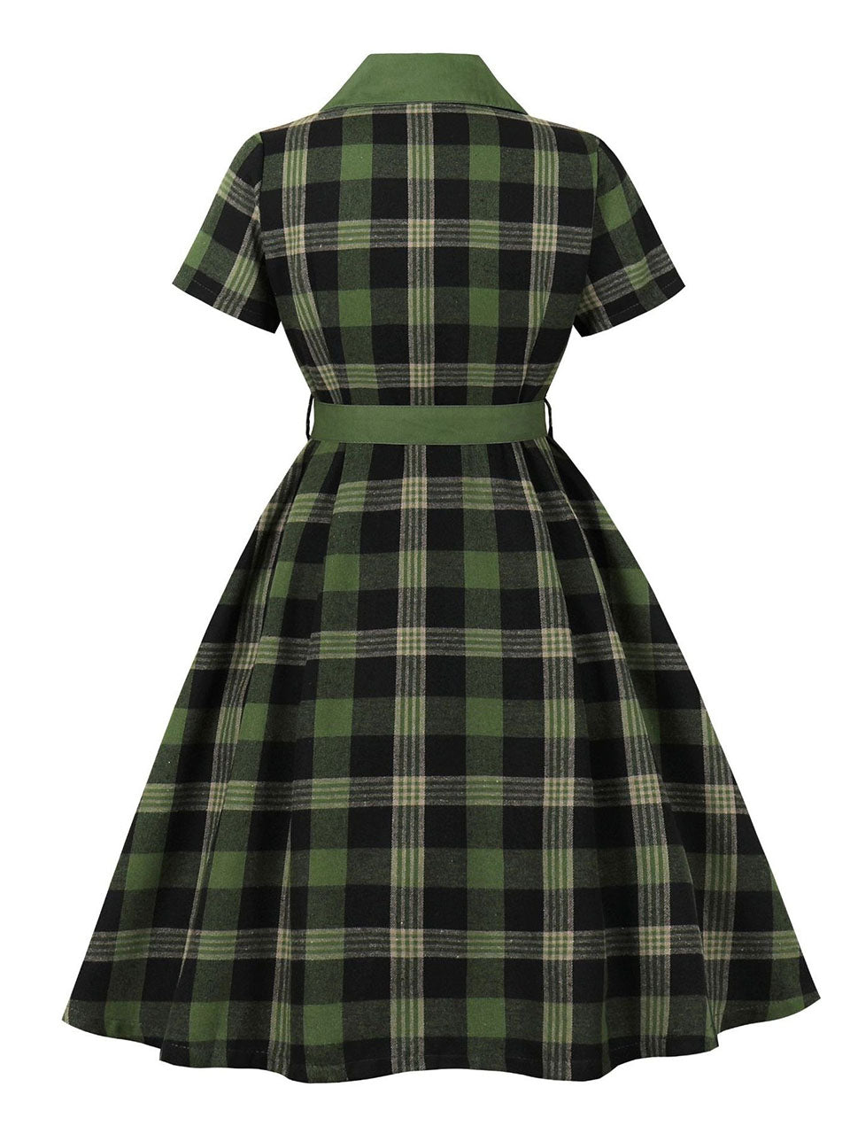 Christmas Green Plaid Vintage Shirt Dress, Green / XL