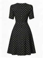 Load image into Gallery viewer, Vintage Black Polka Dot Bow Tie Swing Dress with Short Sleeves