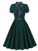 Load image into Gallery viewer, Vintage 1950s Baby Blue Polka Dot Ruffles Swing Dress