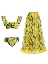 Load image into Gallery viewer, Women's Yellow Lemon Floral Print 3 Piece Bikini Set