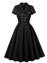 Load image into Gallery viewer, 1950s Teal Blue Retro Double Breasted Lapel Collar Swing Dress