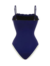 Load image into Gallery viewer, Navy Nautical One Piece Swimsuit with Belt and Striped Skirt Set