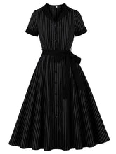 Load image into Gallery viewer, Vintage 1950s Navy Pinstripe Shirt Swing Dress