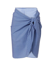 Load image into Gallery viewer, Women’s Blue Plaid Ruched One-Piece Swimsuit and Tie-Side Mini Sarong Cover-Up Set