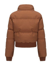Load image into Gallery viewer, Women's Cropped Red Short Bubble Coat with Ribbed Cuff Hem Puffer Jacket