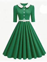 Load image into Gallery viewer, 1950s Vintage Christmas Green Peter Pan Collar Swing Dress