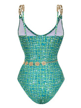 Load image into Gallery viewer, Emerald Teal Textured Tweed 2-Piece Swim Set