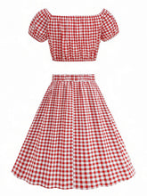 Load image into Gallery viewer, 1950s Vintage Red Gingham One-Shoulder Crop Top and Swing Skirt Two-Piece Set - Retro Picnic Outfit
