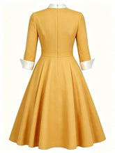 Load image into Gallery viewer, 1950s Vintage Navy Blue Bow Tie Swing Dress - Retro Office Workwear Midi Dress