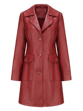 Load image into Gallery viewer, Vintage 90s Women's Burgundy Red Faux Leather Trench Long Pu Coat with Pockets