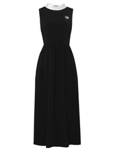 Load image into Gallery viewer, 1960s Hepburn Style Contrast Mock Neck Little Black Dress