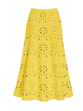 Load image into Gallery viewer, Yellow Eyelet Cutout One-Piece Swimsuit with  High-Waisted Maxi Skirt 2-Piece Set