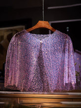 Load image into Gallery viewer, Glitter Sequined Cape Wedding Shawl 1920s Flapper Great Gatsby Costume Silver Mesh Shrug Evening Dress Wrap Women