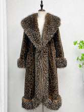 Load image into Gallery viewer, 1970s Vintage Leopard Print Faux Fur Collar Belted Maxi Coat - Retro Long Winter Overcoat