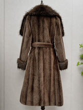 Load image into Gallery viewer, 1970s Vintage Brown Faux Fur Collar Belted Maxi Coat - Retro Long Winter Overcoat