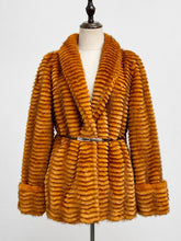 Load image into Gallery viewer, Vintage Tiered Faux Fur Shawl Collar Belted Coat - Retro Mid-Length Jacket