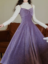 Load image into Gallery viewer, 2 Piece Sequin Slip Dress in Purple With White Sweater Set