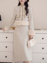 Load image into Gallery viewer, 2PS Apricot Warm Thickened Top and Skirt Suit With Fake Fur Hem